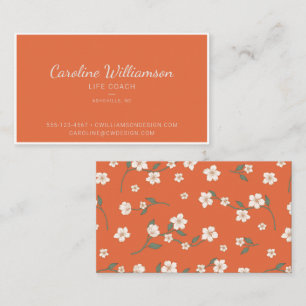 Burnt Orange Boho Floral Script Life Coach Business Card