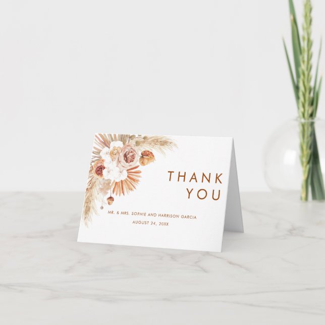 Burnt Orange Boho Pampas Grass Terracotta Thank You Card (Front)