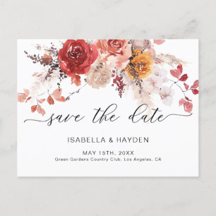 Burnt Orange Boho Pampas Terracotta Save The Date Announcement Postcard