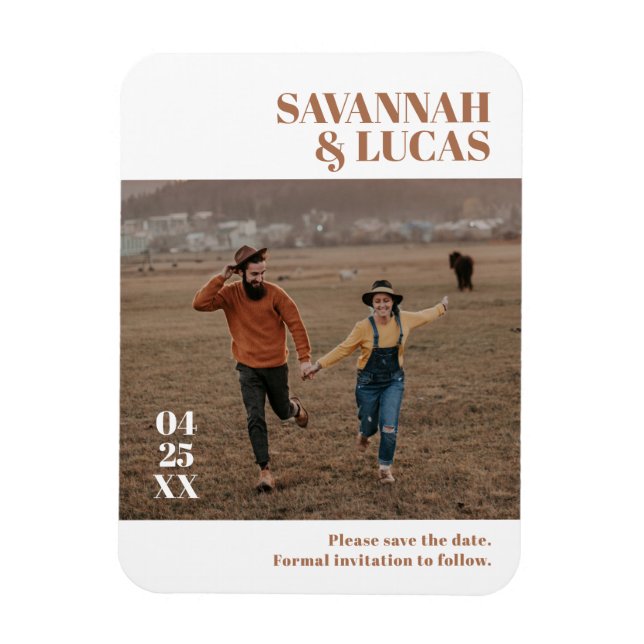 Burnt Orange Boho Photo Save the Date Magnet (Vertical)