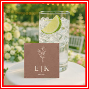 Burnt Orange Boho Terracotta Wildflower  Wedding Stone Coaster