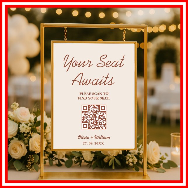 Burnt Orange Boho Wedding Seating Chart QR Code  (Creator Uploaded)