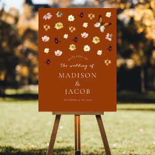 Burnt Orange Boho Wildflower Wedding Welcome Poster