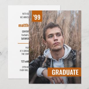 Burnt Orange Bold & Modern Photo Graduation Invitation