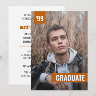 Burnt Orange Bold & Modern Photo Graduation Invitation