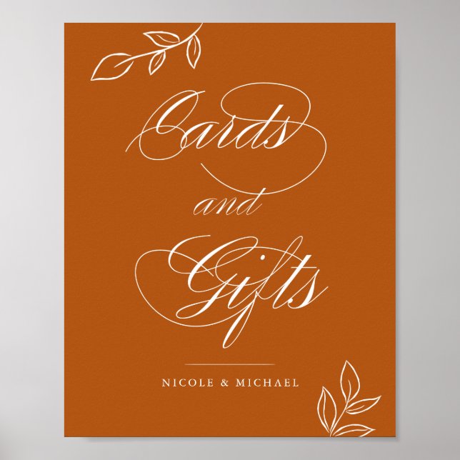 Burnt Orange Botanical Cards & Gifts Wedding Sign (Front)