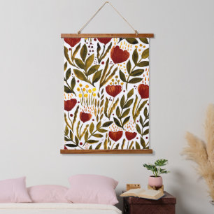 Burnt orange botanical floral illustration  hanging tapestry