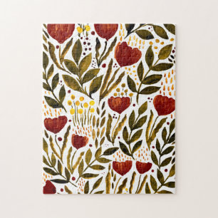Burnt orange botanical floral illustration  jigsaw puzzle