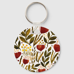 Burnt orange botanical floral illustration  keychain