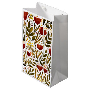 Burnt orange botanical floral illustration  small gift bag