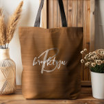 Burnt Orange Brushed Metal Beige White Monogram  Tote Bag<br><div class="desc">This elegant personalized tote bag features a monogram and first name in modern beige and white script on a burnt orange brushed metal background.</div>