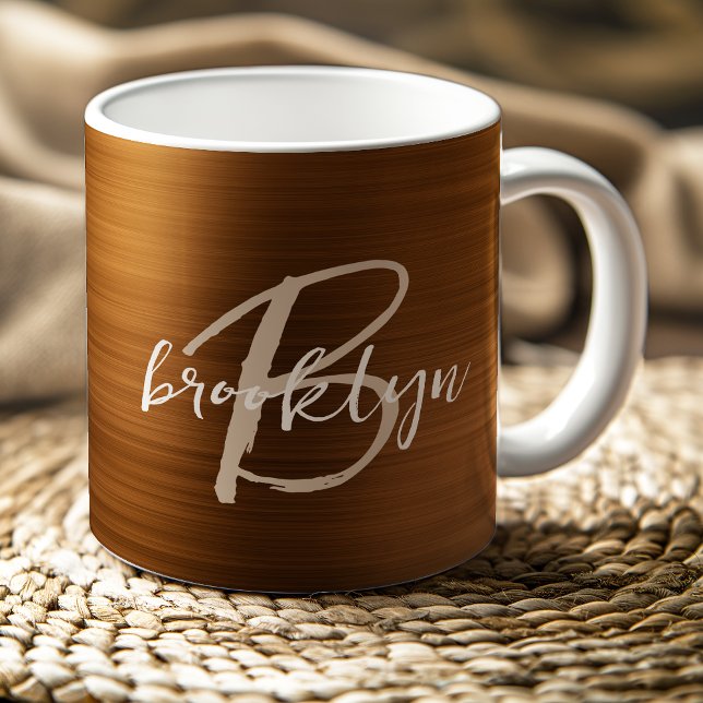 Burnt Orange Brushed Metal Script Monogram  Coffee Mug (Creator Uploaded)