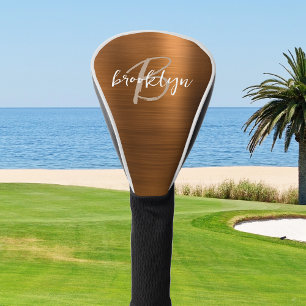 Burnt Orange Brushed Metal Script Monogram  Golf Head Cover