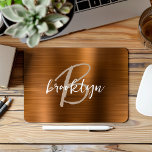 Burnt Orange Brushed Metal Script Monogram  Mouse Pad<br><div class="desc">This elegant personalized mouse pad features a monogram and first name in modern beige and white script on a trendy burnt orange brushed metal background.</div>