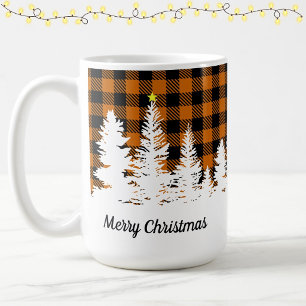 Burnt Orange Buffalo Plaid Forest Merry Christmas Coffee Mug