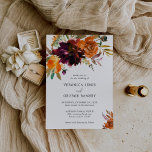 Burnt Orange Burgundy Fall Floral Elegant Wedding Invitation<br><div class="desc">Rustic boho floral wedding invitation featuring a watercolor painted floral bouquet with warm and earthy shades of burnt orange,  terracotta and deep burgundy along with some greenery.  This elegant invitation with the rich shades of autumn is great for a fall wedding.</div>