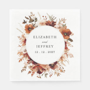 Burnt Orange Burgundy Fall Floral Wedding Napkin