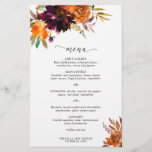 Burnt Orange Burgundy Rustic Wedding Menu<br><div class="desc">Rustic boho floral wedding menu featuring a watercolor painted floral bouquet with warm and earthy shades of burnt orange,  terracotta and deep burgundy along with some greenery.  This elegant menu with the rich shades of autumn is great for a fall wedding.</div>