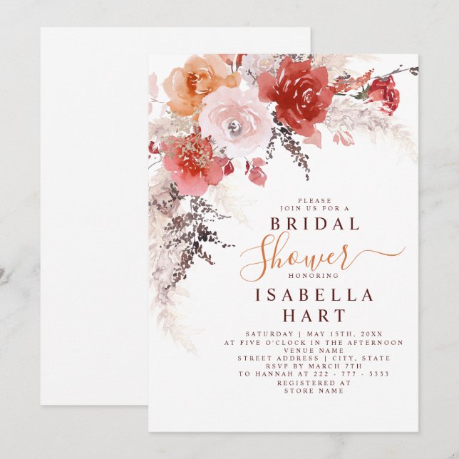 Burnt Orange Burgundy Terracotta Bridal Shower Invitation (Front/Back)