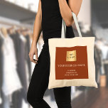 Burnt orange business logo tote bag<br><div class="desc">A trendy burnt orange,  dusty earth coloured background.  Personalize and add your business,  company logo,  name and contact information.
Back: no design (less expensive)  It's possible to copy the front design to the back.</div>