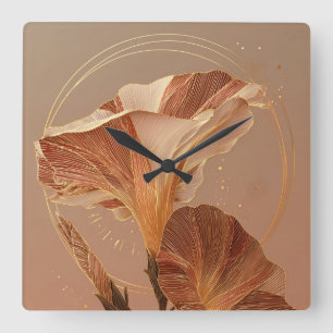 Burnt Orange Calla Lily Botanical Square Wall Clock