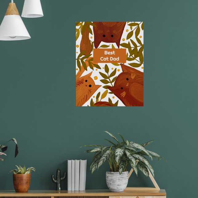 Burnt orange cat and branches Best cat dad Poster (Living Room 1)