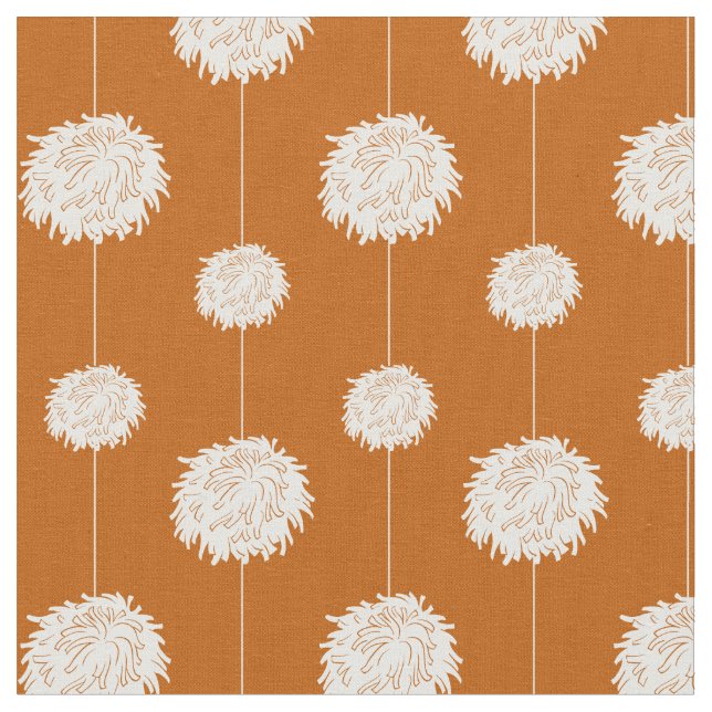 Burnt Orange Cheerleader Pom Pom Pattern Fabric (Close Up)