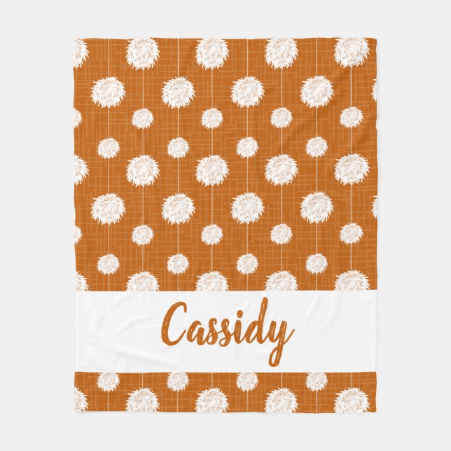 Burnt Orange Cheerleader Pom Pom Pattern Fleece Blanket (Front)