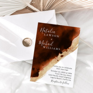 Burnt Orange Copper & Gold Watercolor Wedding  Invitation