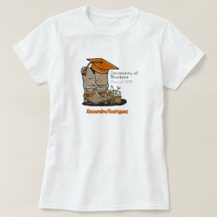 Burnt Orange Cowboy Boot Graduation Cap & Flowers T-Shirt