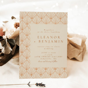 Burnt Orange Cream Art Deco Fan Wedding Elegant Invitation