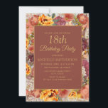 Burnt Orange Cream Rust Floral  18th Birthday Invitation<br><div class="desc">Pretty burnt orange,  rust,  and cream-coloured watercolor floral women's 18th birthday party invitation.  Contact me for help with customization or to request matching or coordinating Zazzle products</div>