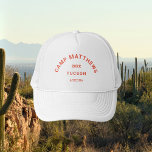 Burnt Orange Crest Family Camping Trip Trucker Hat<br><div class="desc">Family camping trip, personalized burnt orange camp crest white truckers hat. Personalize with your family name, the year of your camp trip and location. Perfect for the adventurous family as they embark on their happy campers trip or family reunion camping weekend. Order matching hats for the whole crew. Designed to...</div>