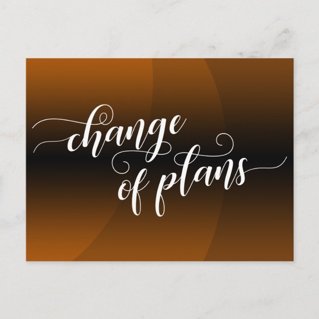 Burnt Orange Curve Change of Plans Wedding Update Postcard (Front)