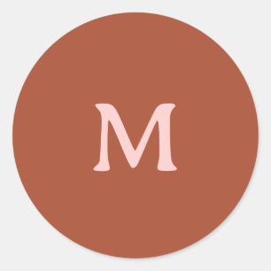 Burnt Orange Custom Monogram Classic Round Sticker
