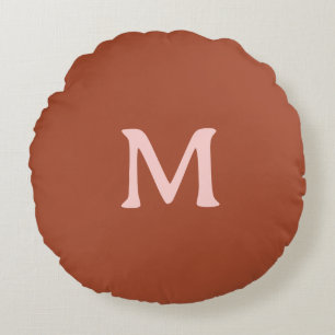Burnt Orange Custom Monogram  Round Pillow