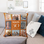 Burnt orange custom photo collage birthday throw pillow<br><div class="desc">A unique gift for a 21st birthday,  celebrating her life with a collage of 8 of your own photos,  pictures.  Personalize and add her name,  age and date. A burnt orange background colour,  white text.   The name is written with a modern hand lettered style script.</div>