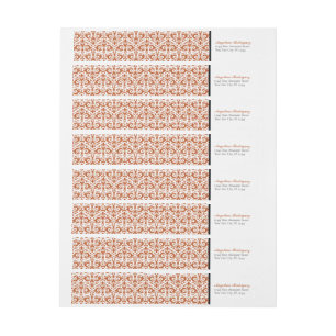 Burnt Orange Damask Pattern Graduation Wrap Around Label