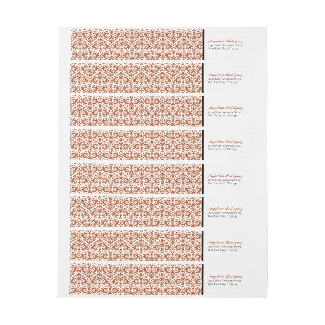 Burnt Orange Damask Pattern Graduation Wrap Around Label (Sheet)
