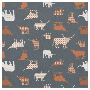 Burnt Orange & Dark Grey Patterned Longhorns Fabric