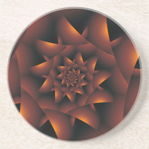 Burnt Orange Dark Spiral Fractal Coaster
