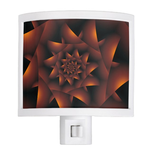 Burnt Orange Dark Spiral Fractal  Night Light (Front)