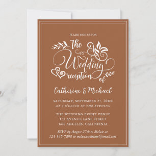 Burnt Orange Decorative Wedding Calligraphy Invitation