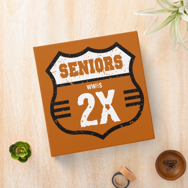 Burnt Orange Distressed Seniors Road Sign Binder (In Situ)