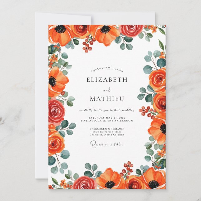 Burnt Orange Elegant Summer Wedding Invitation (Front)