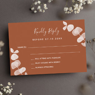 Burnt orange eucalyptus wedding response RSVP Card