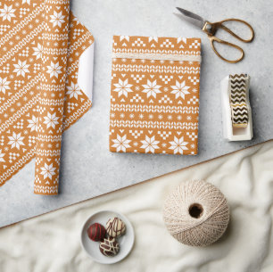 Burnt Orange Fair Isle Christmas Sweater Pattern Wrapping Paper