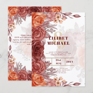 Burnt Orange FALL Floral Botanical WEDDING Invitation