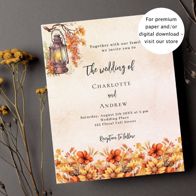 Burnt orange fall floral budget wedding invitation flyer (Creator Uploaded)