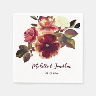 Burnt Orange Fall Floral Watercolor Wedding  Napkin